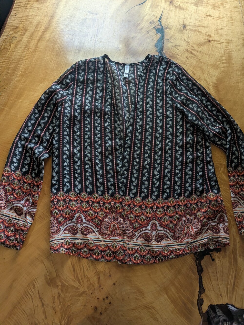Xhilaration Black Multi-Print Long-Sleeve Tunic Top
